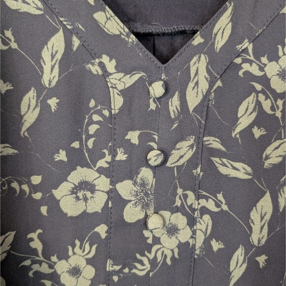 Fortune + Ivy Sz MEDIUM Black & Olive Green Floral Top 3/4 Sleeve Bohemian Tunic - Picture 10 of 13